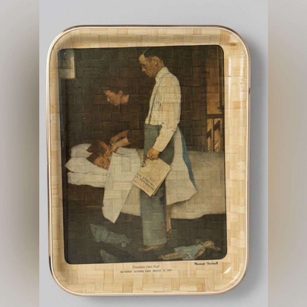 Vintage Norman Rockwell "Freedom from Fear" Bamboo Tray (16x12.5) Collecti Art